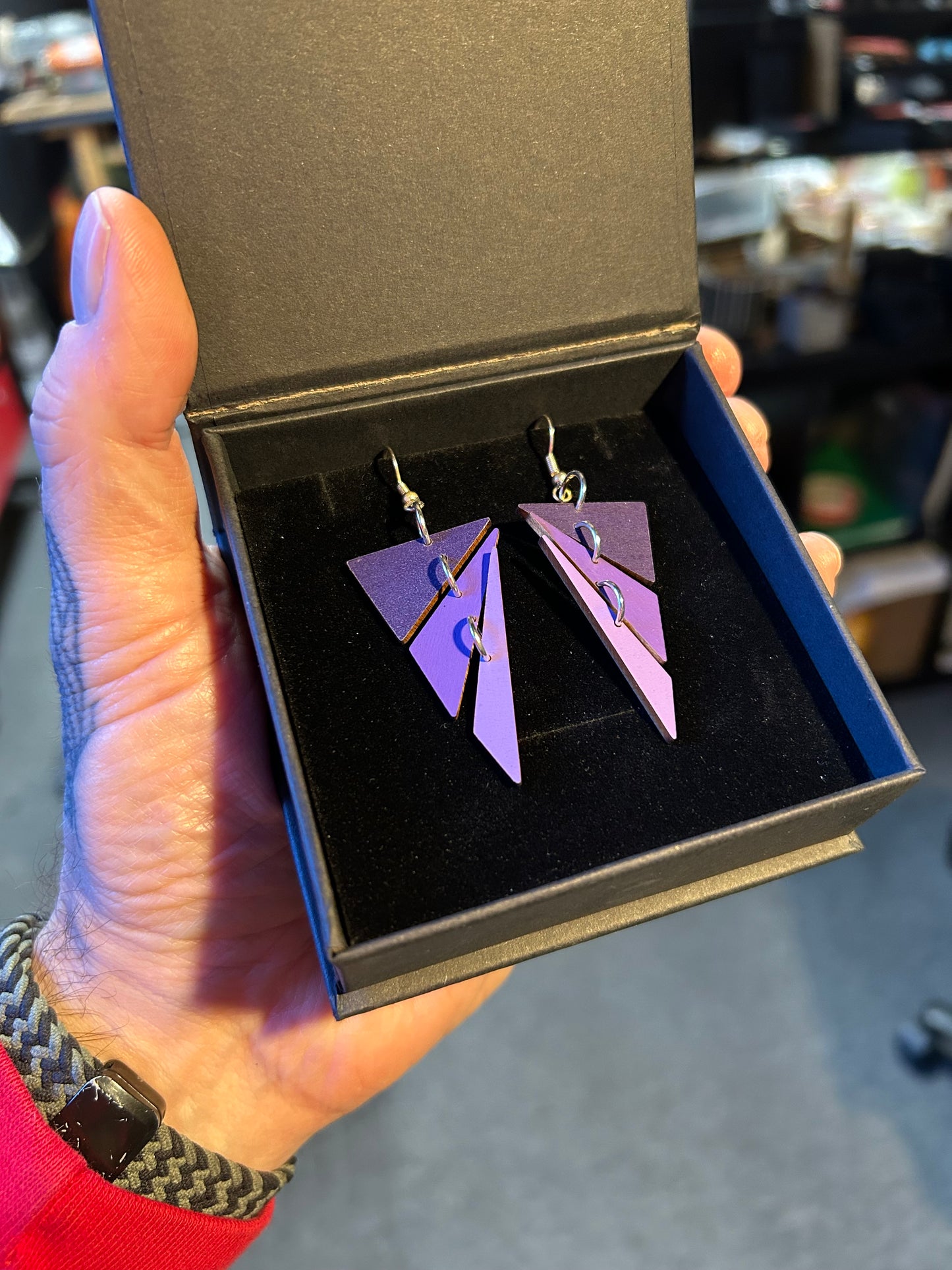 Modern Mobile Earrings-  Violet Triangles