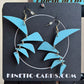 Blue leaf-shaped earrings on a black card with 'Kinetic-Cards.com' branding.